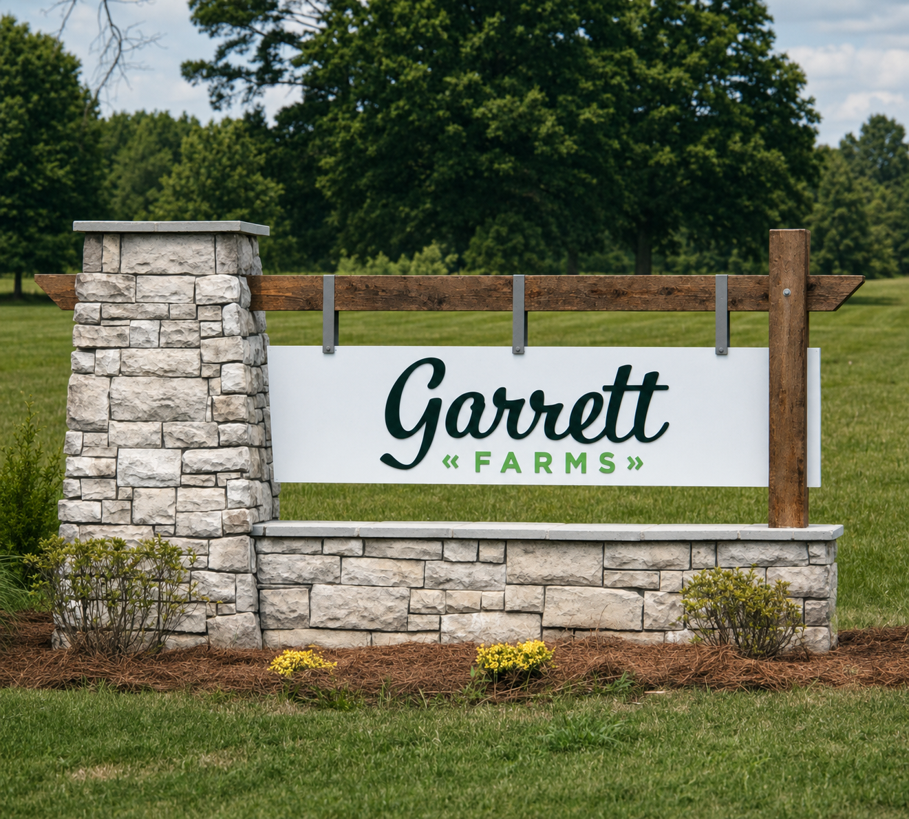 Garrett Farms community sign in Harpersville, Alabama